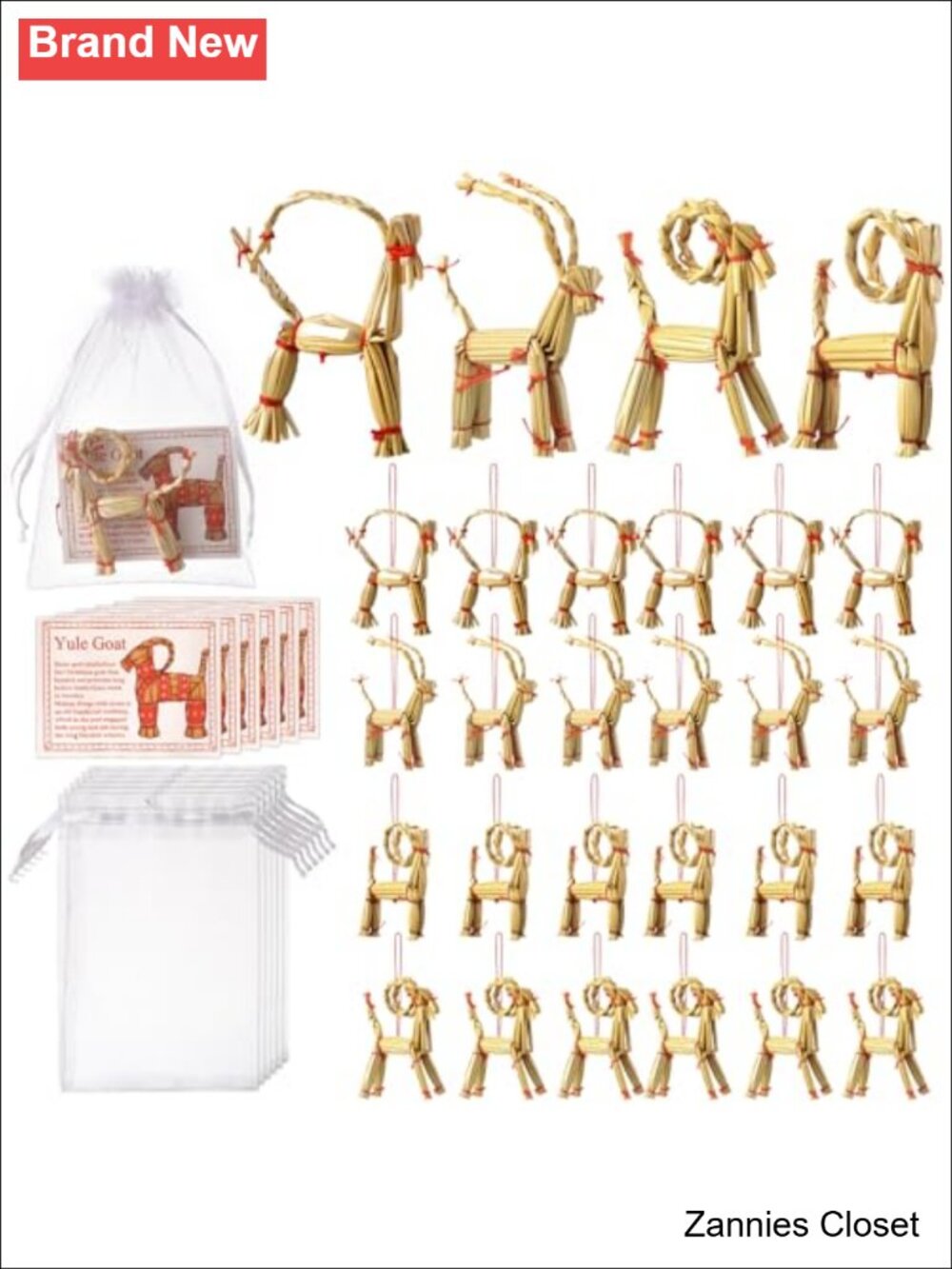 🎄 Gerrii 24 Set Straw Goat Ornaments Swedish Christmas Tree Hanging Decor